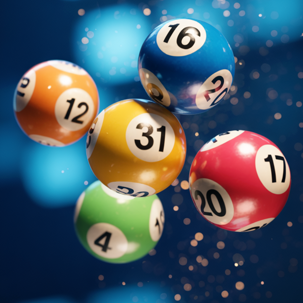 Close up photograph of lottery balls being tossed in the air.